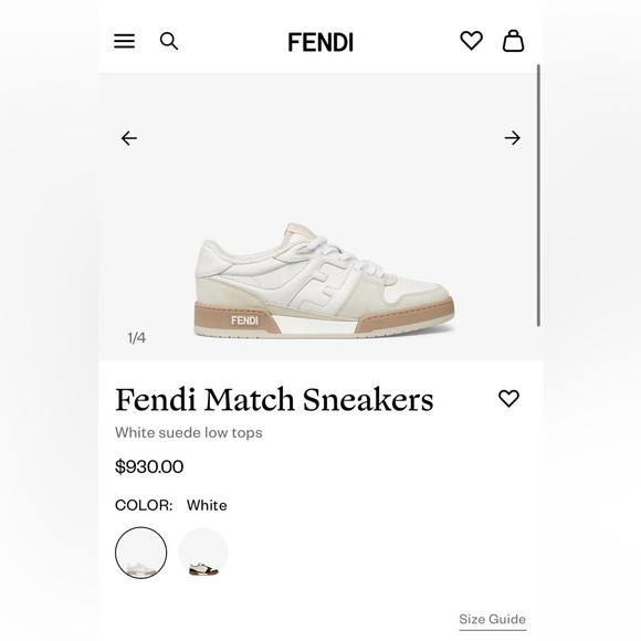 EUC Men’s Size 8 (Euro Sz 41) Fendi Match Low Top Suede Sneakers In White/Beige - Picture 4 of 17